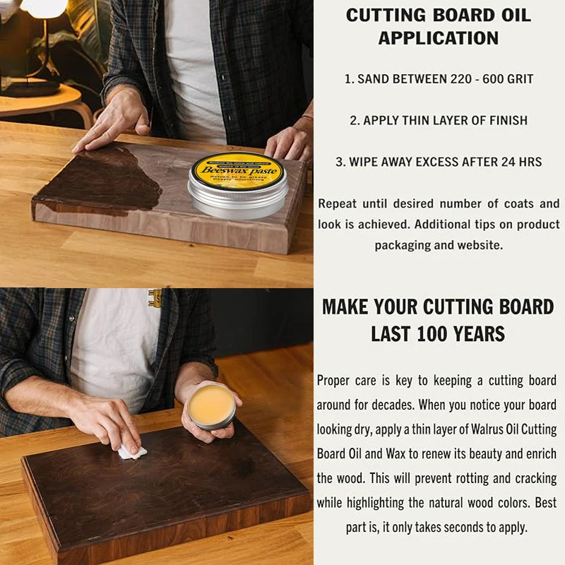 Chopping Board Beeswax Paste - （3/25/80g）Food Grade Coconut Oil + Vitamin E Deep Nourishment Restore Wood's Natural Shine Tool